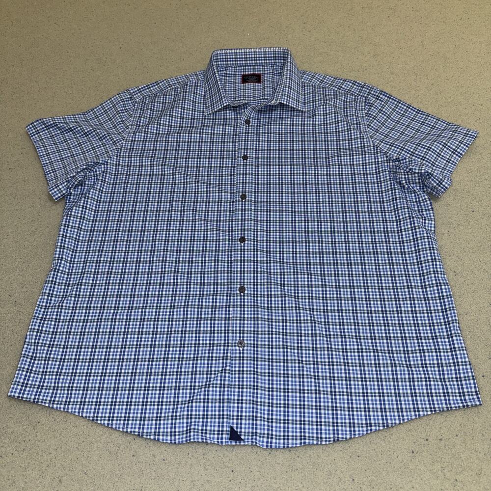 UNTUCKit Men's Short Sleeve Shirt Checker Blue XXL 2XL EUC